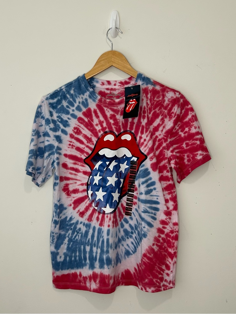 The Rolling Stones T-Shirt Boys XL Red Blue Tie Dye Patriotic Graphic Tongue